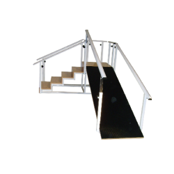Échelle avec plan incliné, structure en acier, 5 marches en bois, réglable en hauteur