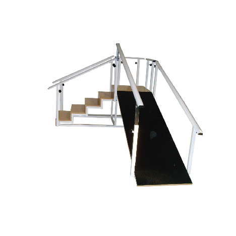Échelle avec plan incliné, structure en acier, 5 marches en bois, réglable en hauteur