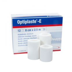 Optiplaste-E (ex-élastoplaste-E) 8 cm x 2,5 mètres : Bande élastique adhésive en coton et viscose (Boîte de 12 unités)